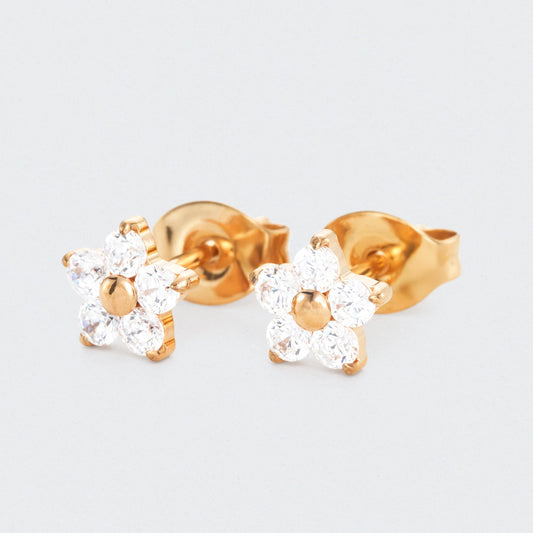 Flower CZ Earrings in Gold - Titanium