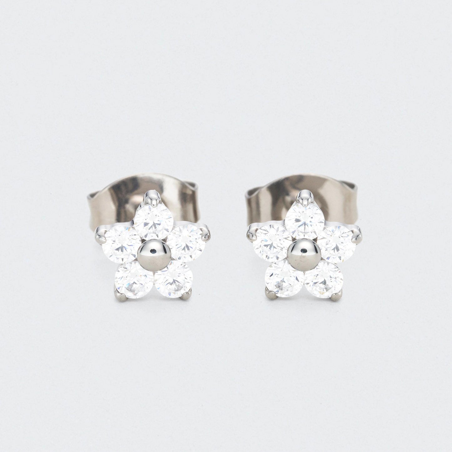 Flower CZ Earrings in Silver - Titanium