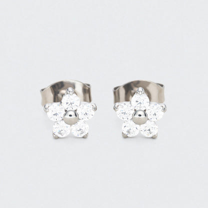 Flower CZ Earrings in Silver - Titanium