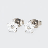 Flower CZ Earrings in Silver - Titanium