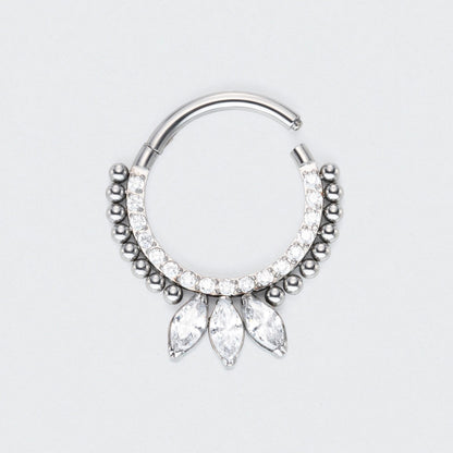 CZ Paved Front and 3 Marquise CZ Blaze Set Hinged Segment Ring in Silver - Titanium