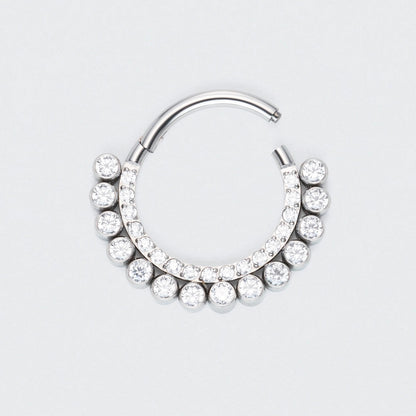 Double CZ Paved Front Face Hoop Segment in Silver - Titanium