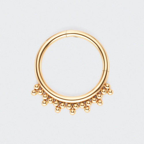 5 Tri-bead Clusters Hinged Segment Ring in Gold - Titanium
