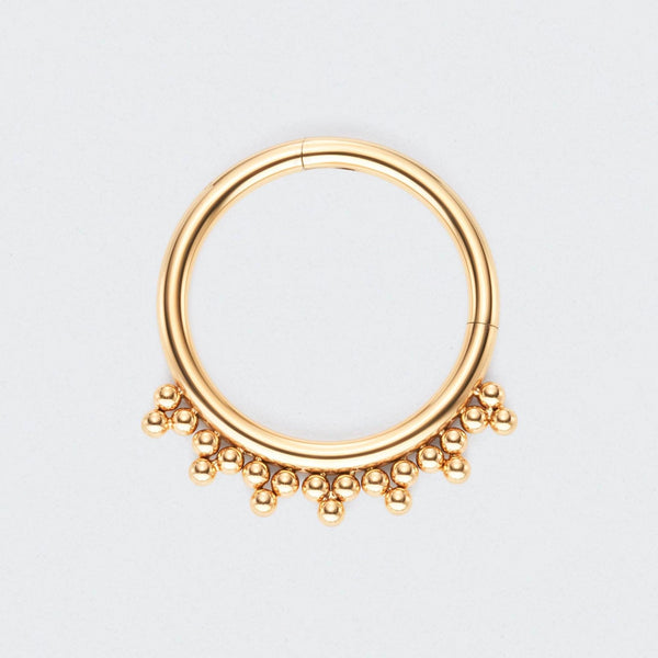5 Tri-bead Clusters Hinged Segment Ring in Gold - Titanium