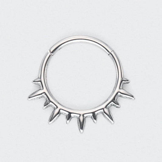 Spike Variant Segment Hoop Ring in Silver - Titanium