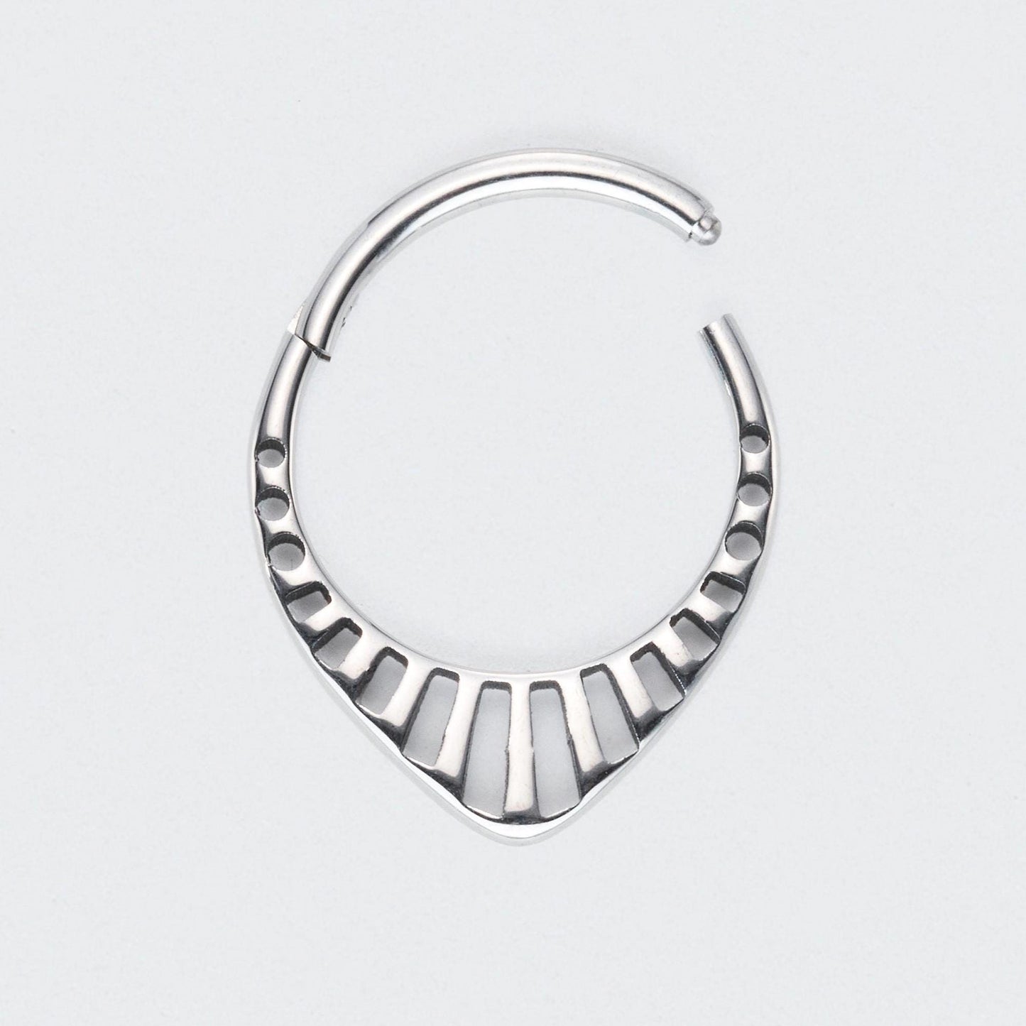 Teardrop Hollowing Cut Hinged Segment Hoop Ring in Silver - Titanium
