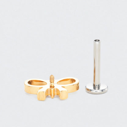 Bowknot With Rectangle CZ Centre Labret in Gold - Titanium
