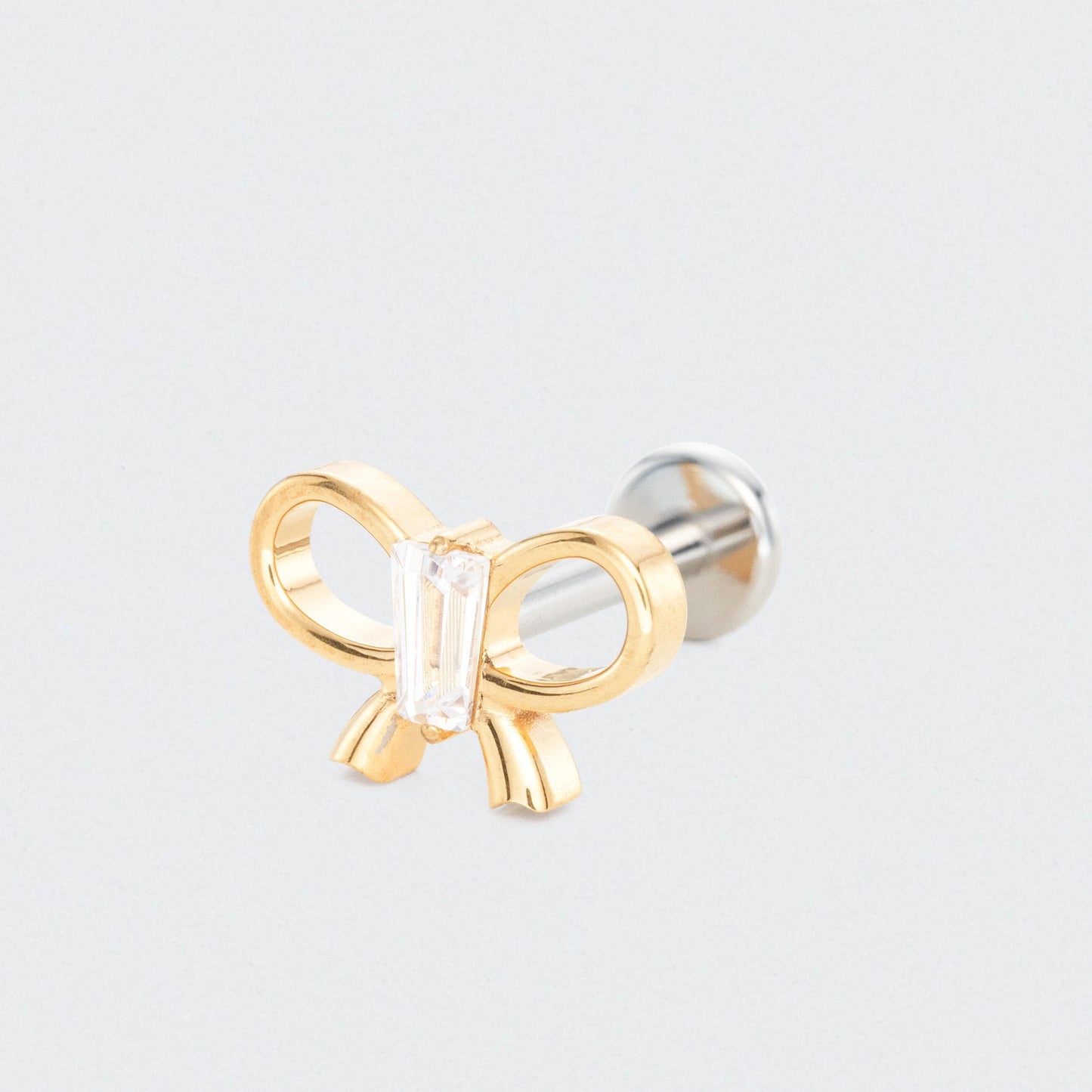 Bowknot With Rectangle CZ Centre Labret in Gold - Titanium