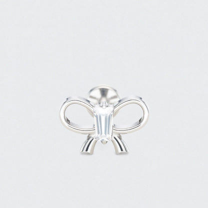 Bowknot With Rectangle CZ Centre Labret in Silver - Titanium