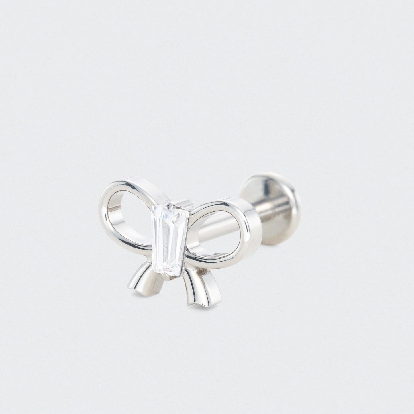 Bowknot With Rectangle CZ Centre Labret in Silver - Titanium