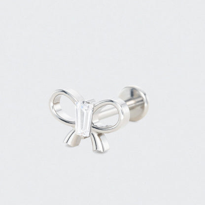 Bowknot With Rectangle CZ Centre Labret in Silver - Titanium