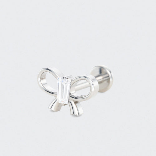 Bowknot With Rectangle CZ Centre Labret in Silver - Titanium