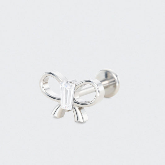 Bowknot With Rectangle CZ Centre Labret in Silver - Titanium