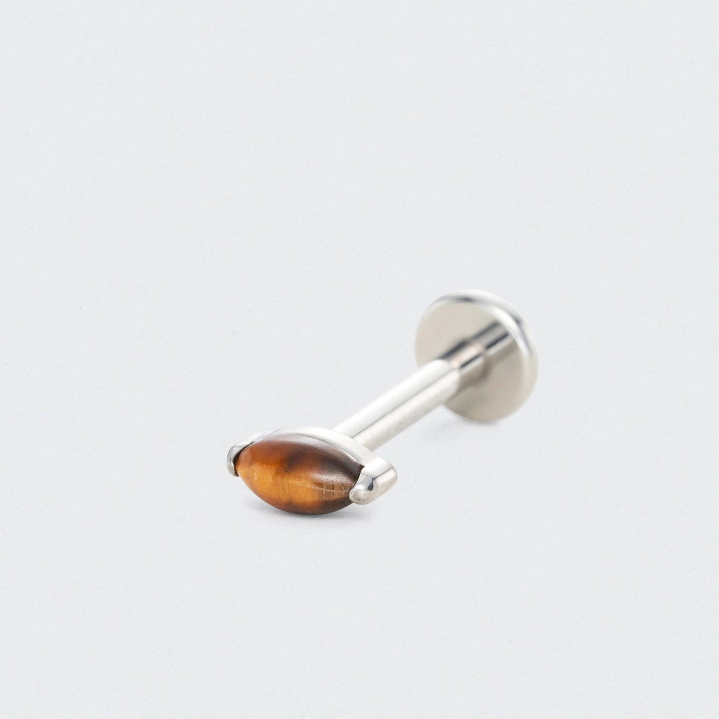 Single Marquise Tiger Eye Labret in Silver - Titanium