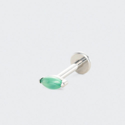 Single Marquise Green Onyx Labret in Silver - Titanium