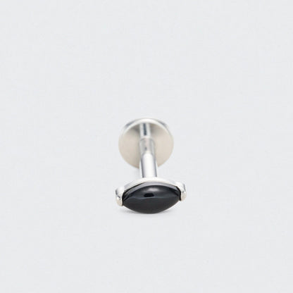 Single Marquise Black Onyx Labret in Silver - Titanium
