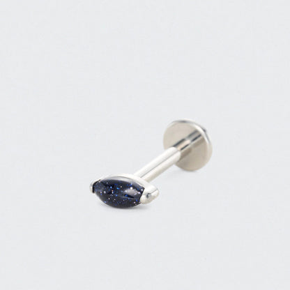 Single Marquise Blue Sandstone Labret in Silver - Titanium