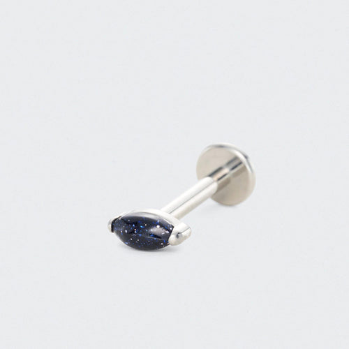 Single Marquise Blue Sandstone Labret in Silver - Titanium
