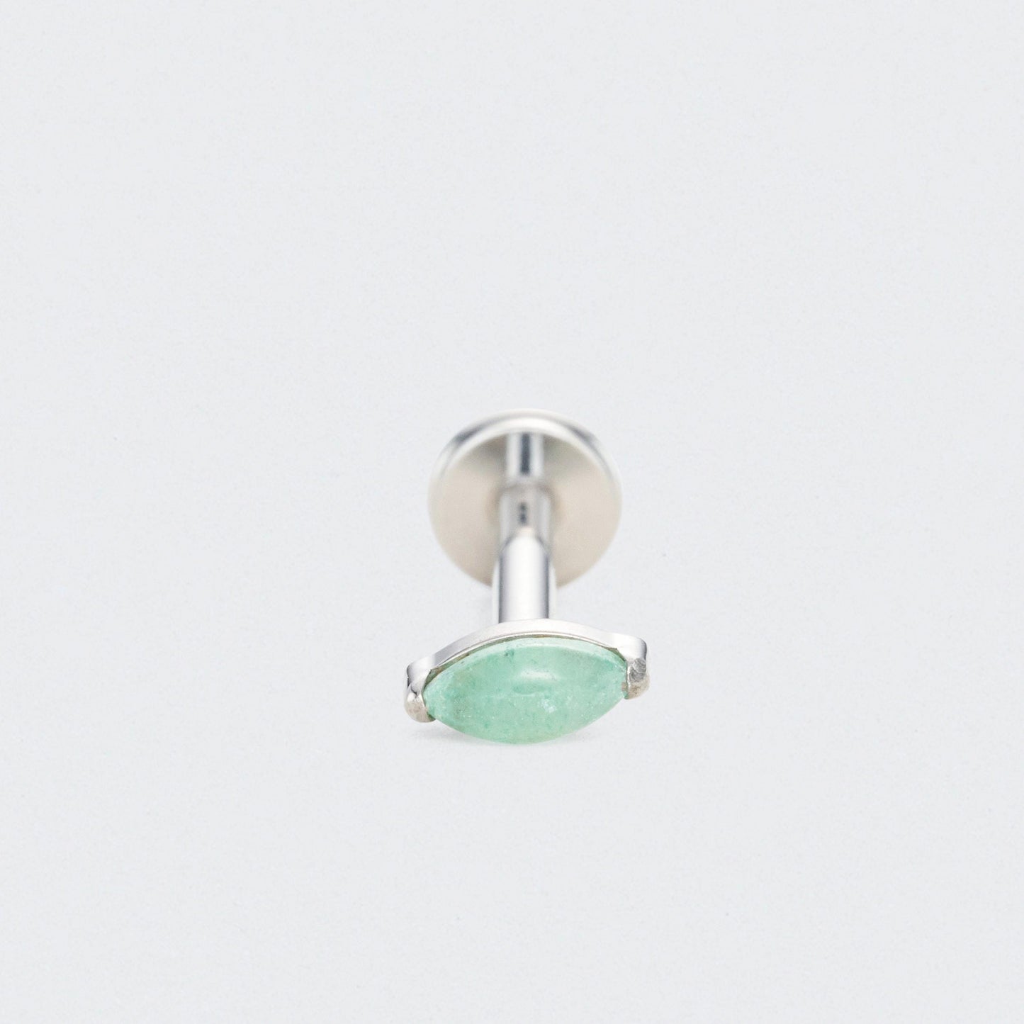 Single Marquise Green Aventurine Labret in Silver - Titanium