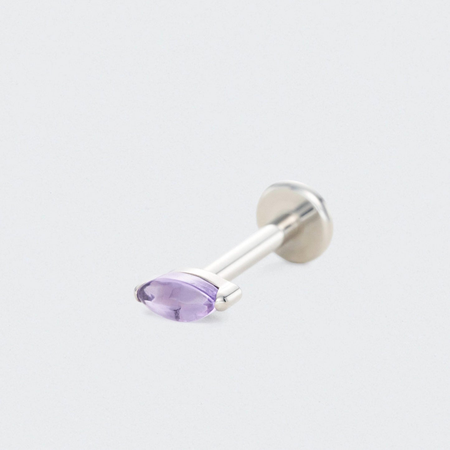 Single Marquise Amethyst Labret in Silver - Titanium