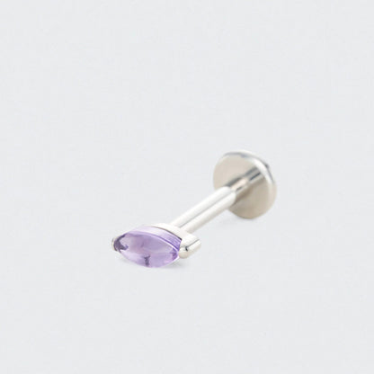 Single Marquise Amethyst Labret in Silver - Titanium
