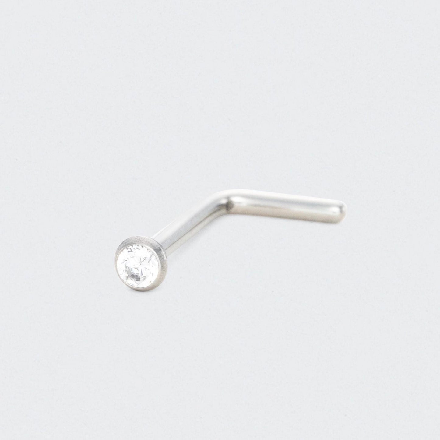 L-Shape Nose Stud with CZ in Silver - Titanium