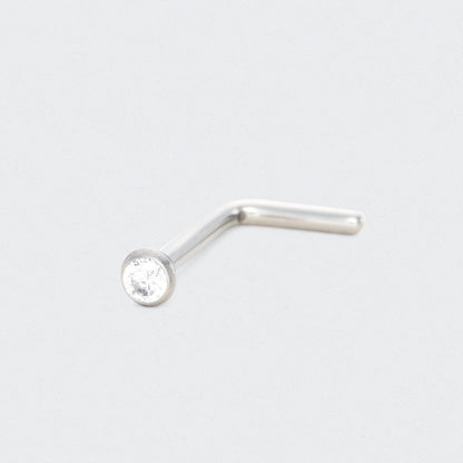 L-Shape Nose Stud with CZ in Silver - Titanium