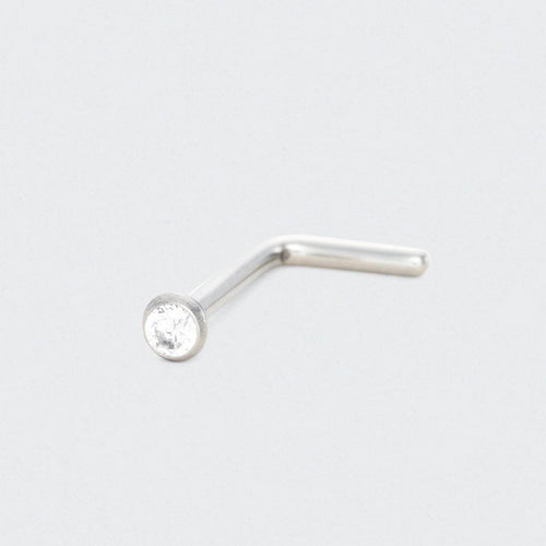 L-Shape Nose Stud with CZ in Silver - Titanium