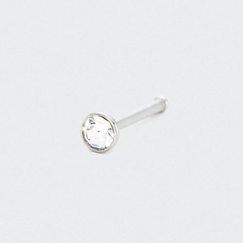 Straight Nose Stud with CZ in Silver - Titanium
