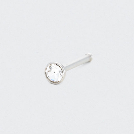Straight Nose Stud with CZ in Silver - Titanium