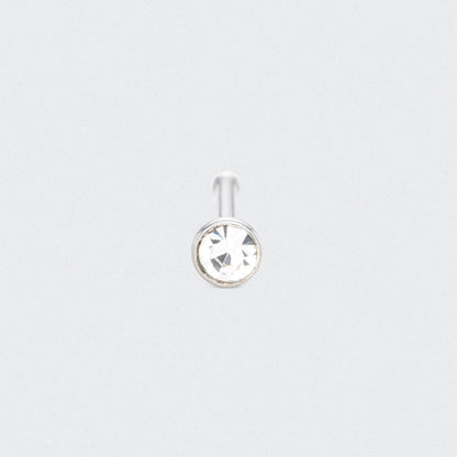 Straight Nose Stud with CZ in Silver - Titanium