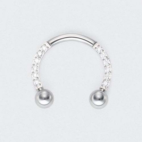 Circular Barbell with Balls CZ Front Facing Horseshoe in Silver - Titanium
