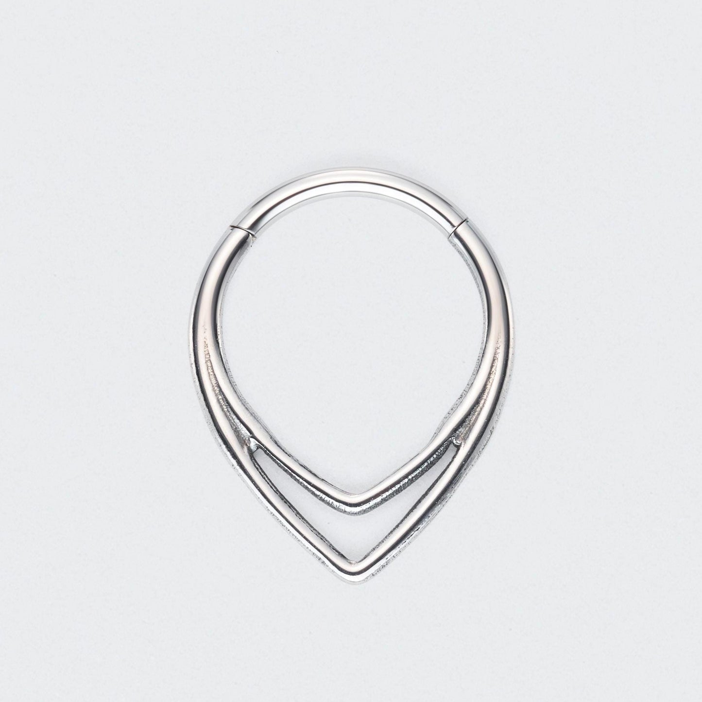 V Shape Segment Hoop Ring in Silver - Titanium