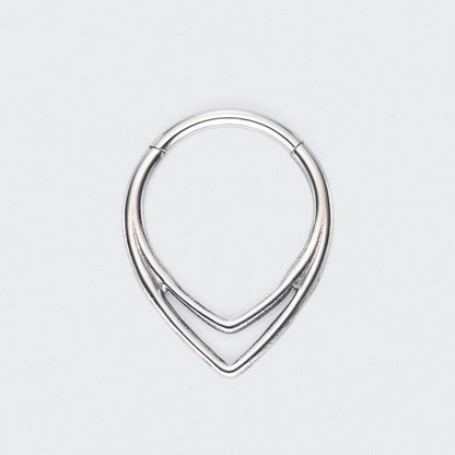 V Shape Segment Hoop Ring in Silver - Titanium