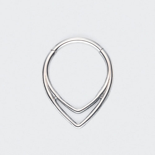 V Shape Segment Hoop Ring in Silver - Titanium