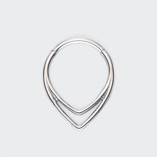 V Shape Segment Hoop Ring in Silver - Titanium