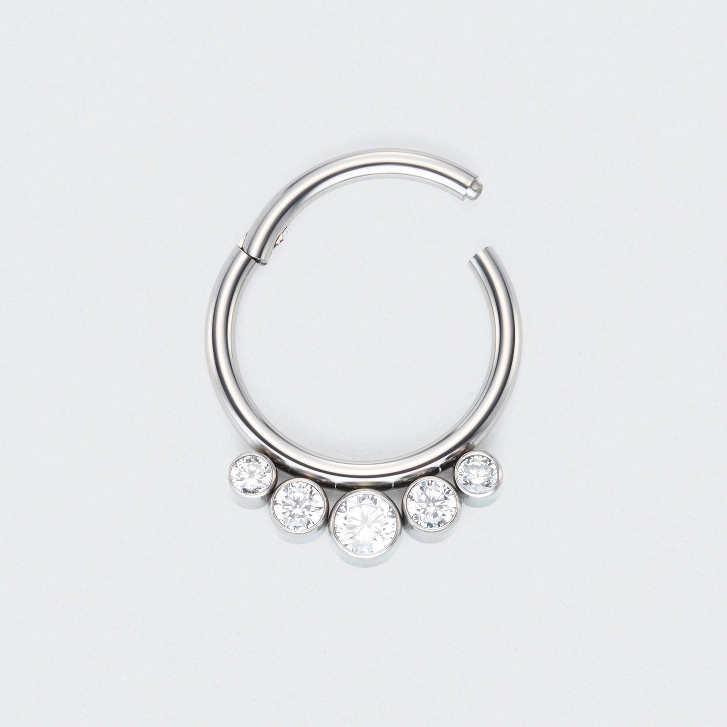 Bezel Set 5 CZ Jewelled Hinged Segment Hoop Ring in Silver - Titanium