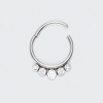 Bezel Set 5 CZ Jewelled Hinged Segment Hoop Ring in Silver - Titanium
