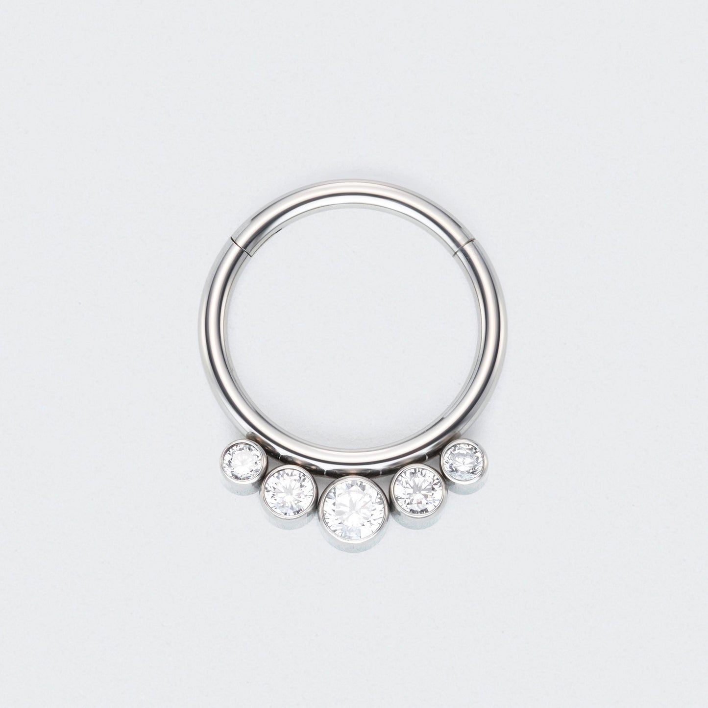 Bezel Set 5 CZ Jewelled Hinged Segment Hoop Ring in Silver - Titanium