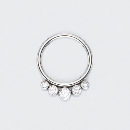 Bezel Set 5 CZ Jewelled Hinged Segment Hoop Ring in Silver - Titanium
