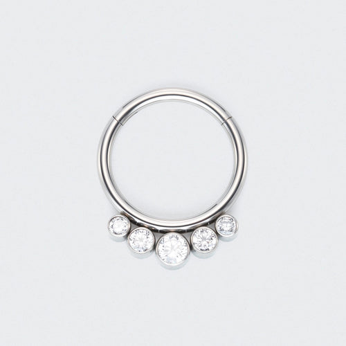 Bezel Set 5 CZ Jewelled Hinged Segment Hoop Ring in Silver - Titanium