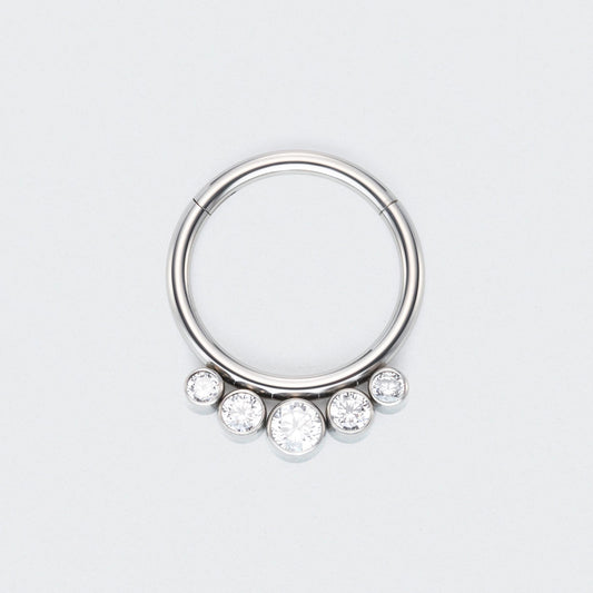 Bezel Set 5 CZ Jewelled Hinged Segment Hoop Ring in Silver - Titanium