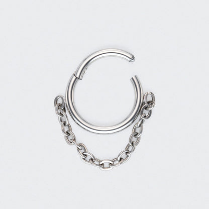 Chain Dangle Hinged Segment Hoop Ring in Silver - Titanium