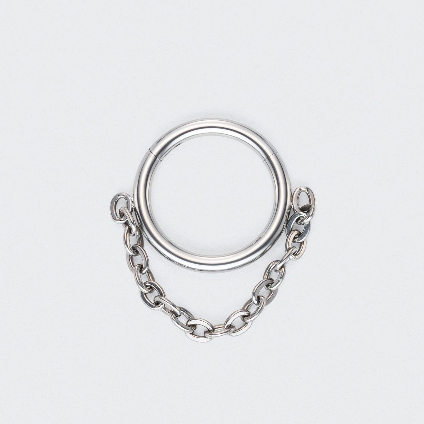 Chain Dangle Hinged Segment Hoop Ring in Silver - Titanium