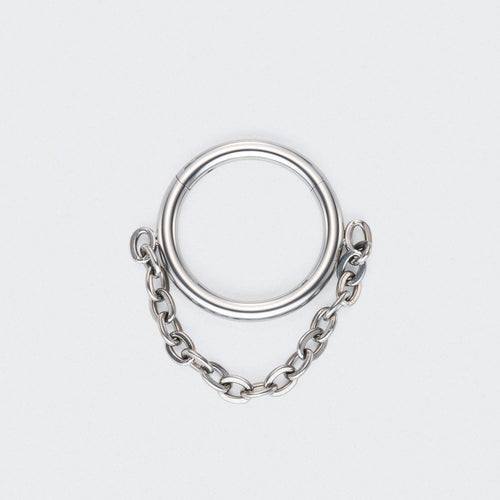 Chain Dangle Hinged Segment Hoop Ring in Silver - Titanium