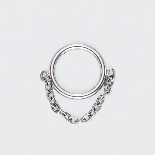Chain Dangle Hinged Segment Hoop Ring in Silver - Titanium