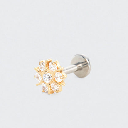 Flower CZ Labret in Gold - Titanium