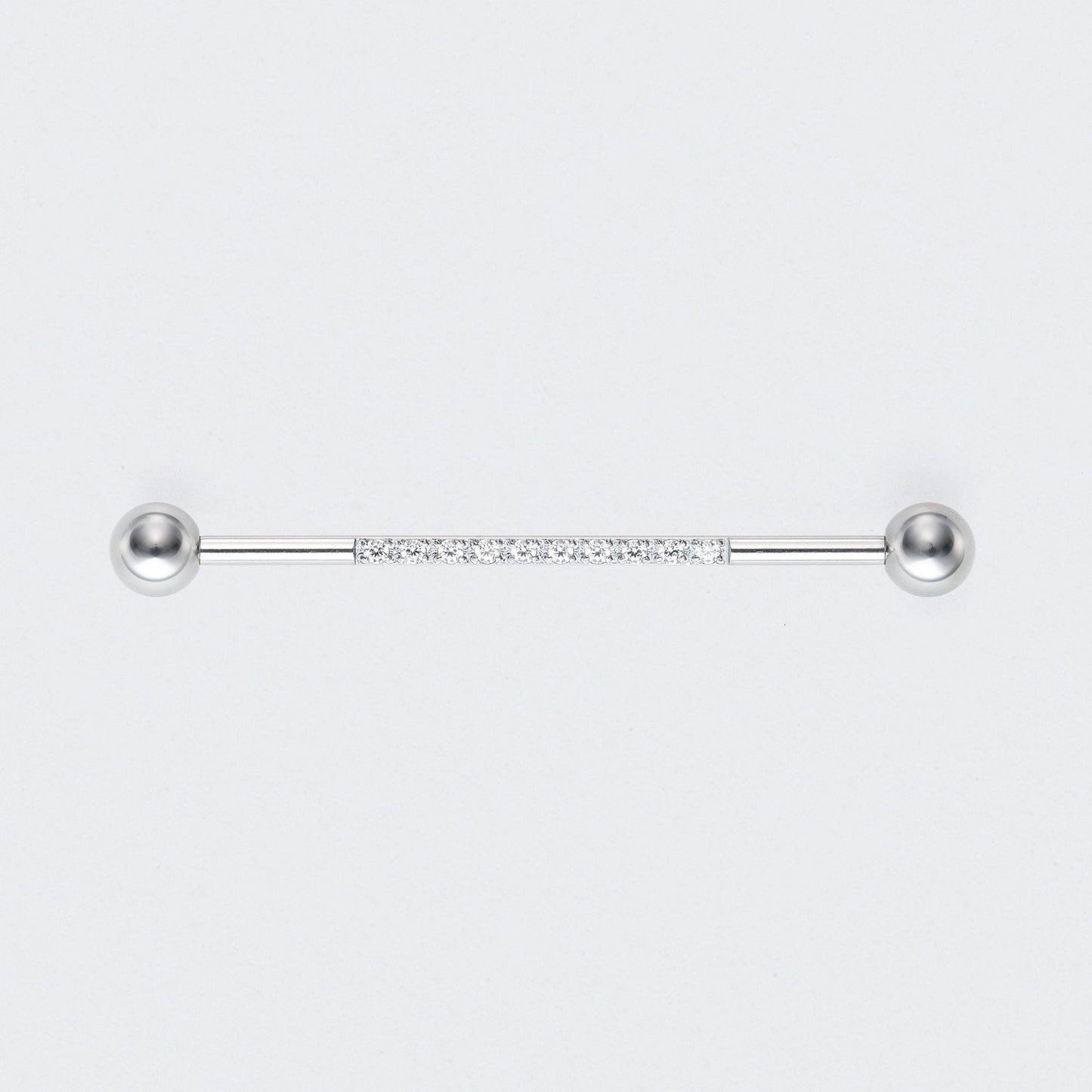 CZ Paved Pole Industrial Barbell in Silver - Titanium