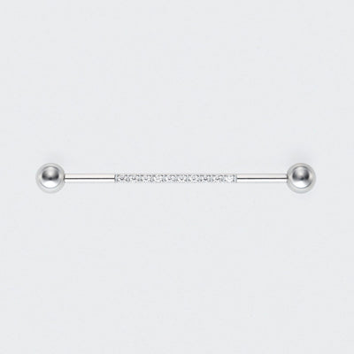 CZ Paved Pole Industrial Barbell in Silver - Titanium