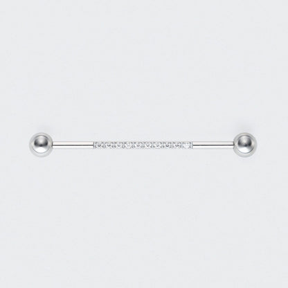 CZ Paved Pole Industrial Barbell in Silver - Titanium